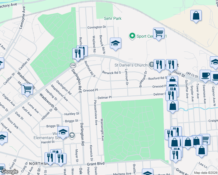 map of restaurants, bars, coffee shops, grocery stores, and more near 159 Delmar Place in Syracuse