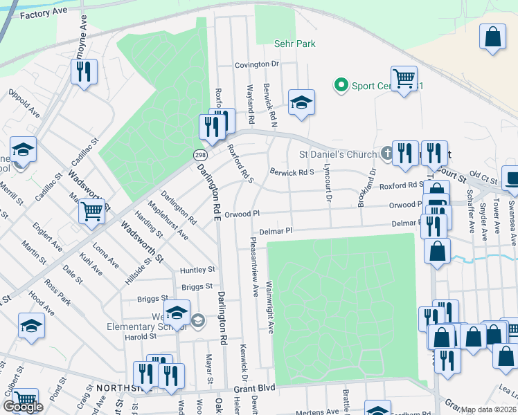 map of restaurants, bars, coffee shops, grocery stores, and more near 101 Delmar Place in Syracuse
