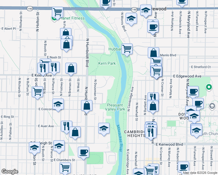 map of restaurants, bars, coffee shops, grocery stores, and more near in Milwaukee
