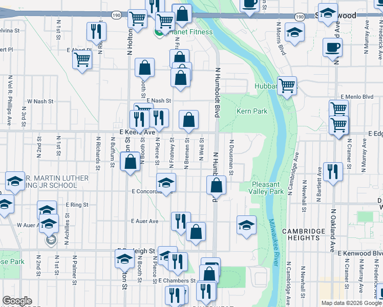 map of restaurants, bars, coffee shops, grocery stores, and more near 902 East Townsend Street in Milwaukee