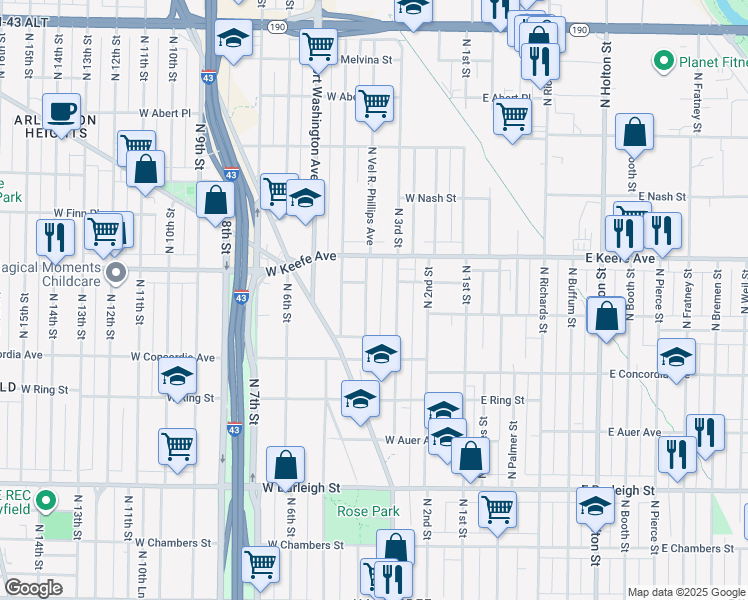 map of restaurants, bars, coffee shops, grocery stores, and more near 3348 Vel R. Phillips Avenue in Milwaukee