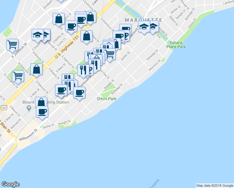 map of restaurants, bars, coffee shops, grocery stores, and more near 1111 Rutledge Street in Madison