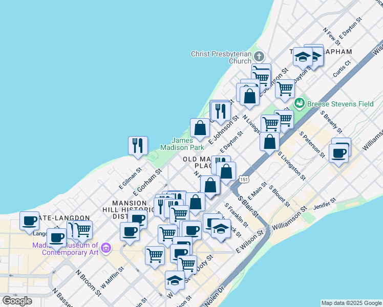 map of restaurants, bars, coffee shops, grocery stores, and more near in Madison