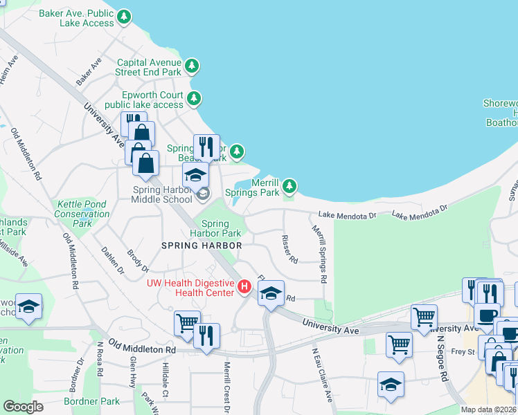 map of restaurants, bars, coffee shops, grocery stores, and more near 1137 Minocqua Crescent in Madison