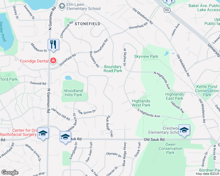 map of restaurants, bars, coffee shops, grocery stores, and more near 18 Schlough Court in Madison