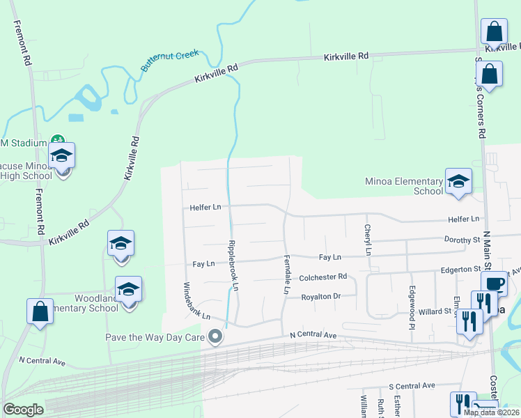 map of restaurants, bars, coffee shops, grocery stores, and more near 106 Teaslewood Lane in Minoa