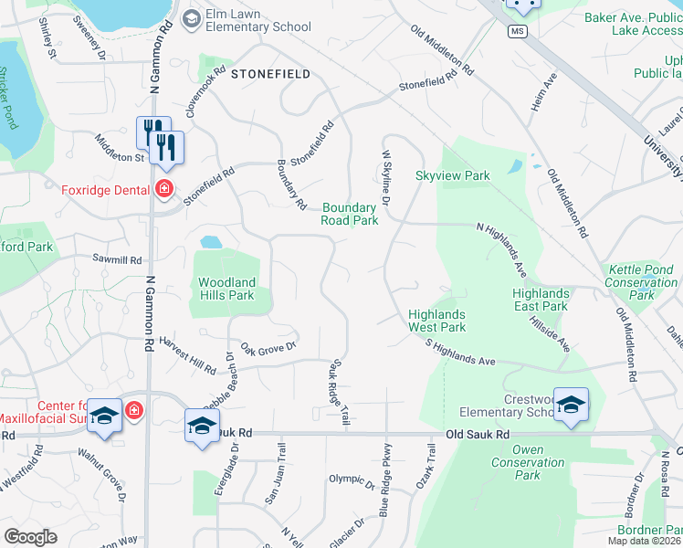 map of restaurants, bars, coffee shops, grocery stores, and more near 18 Schlough Court in Madison