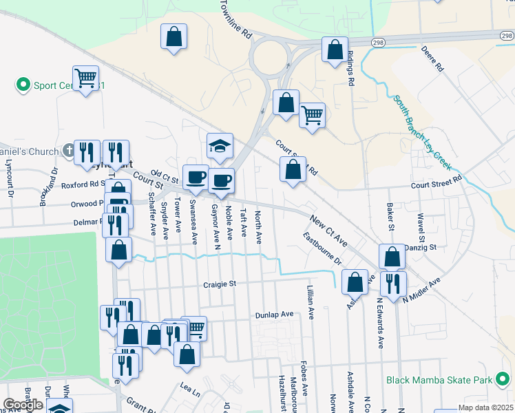 map of restaurants, bars, coffee shops, grocery stores, and more near 745 North Avenue in Syracuse