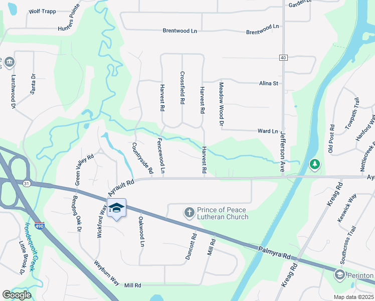 map of restaurants, bars, coffee shops, grocery stores, and more near 9 Twin Brooks Road in Fairport