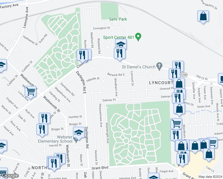 map of restaurants, bars, coffee shops, grocery stores, and more near 339 Orwood Place in Syracuse