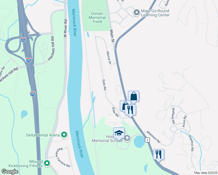 map of restaurants, bars, coffee shops, grocery stores, and more near 37 Dale Road in Hooksett