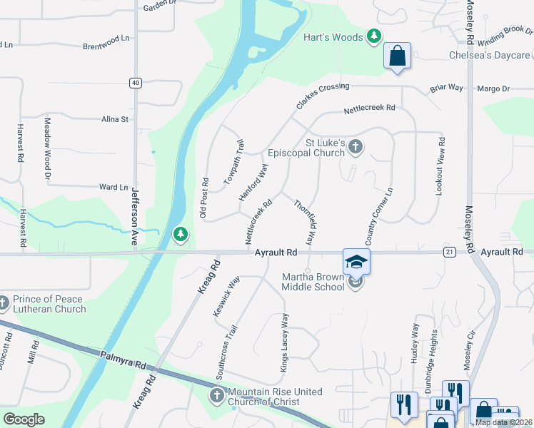 map of restaurants, bars, coffee shops, grocery stores, and more near 9 Nettlecreek Road in Fairport
