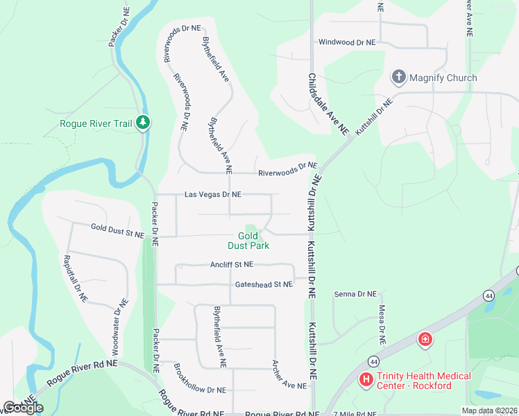map of restaurants, bars, coffee shops, grocery stores, and more near 3436 Las Vegas Drive Northeast in Plainfield charter Township