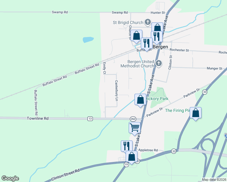 map of restaurants, bars, coffee shops, grocery stores, and more near 24 Canterbury Lane in Bergen