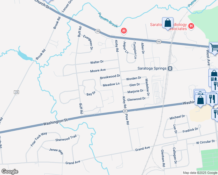 map of restaurants, bars, coffee shops, grocery stores, and more near 9 Brookwood Drive in Saratoga Springs