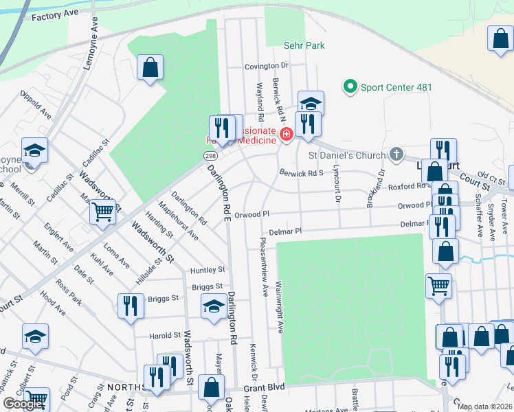 map of restaurants, bars, coffee shops, grocery stores, and more near 533 Kenwick Drive in Syracuse