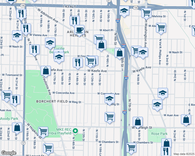 map of restaurants, bars, coffee shops, grocery stores, and more near in Milwaukee