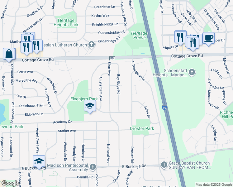 map of restaurants, bars, coffee shops, grocery stores, and more near in Madison