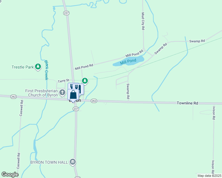 map of restaurants, bars, coffee shops, grocery stores, and more near 6393 New York 262 in Byron