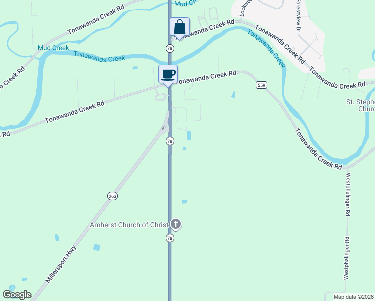 map of restaurants, bars, coffee shops, grocery stores, and more near 8485 Transit Road in East Amherst