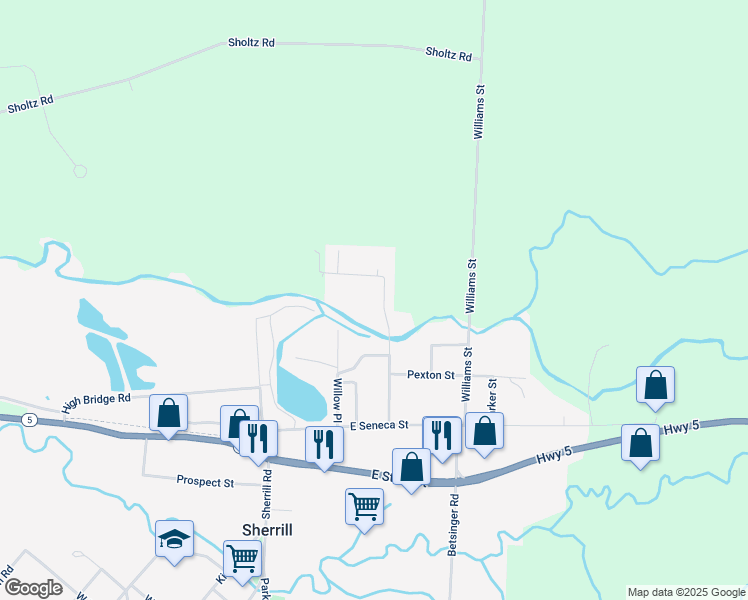 map of restaurants, bars, coffee shops, grocery stores, and more near 139 Cedar St in Sherrill