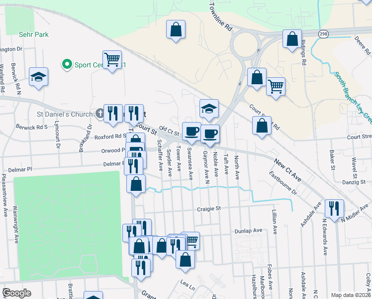 map of restaurants, bars, coffee shops, grocery stores, and more near 3408 Court Street in Syracuse