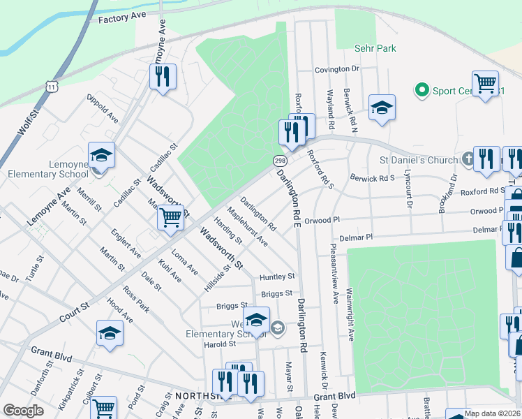 map of restaurants, bars, coffee shops, grocery stores, and more near 113 Wilmore Place in Syracuse