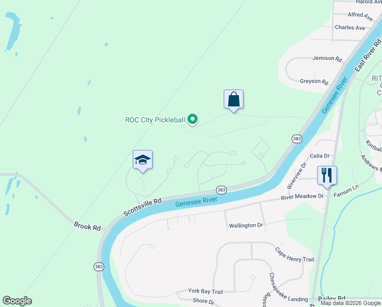 map of restaurants, bars, coffee shops, grocery stores, and more near 17 Overview Circle in Rochester