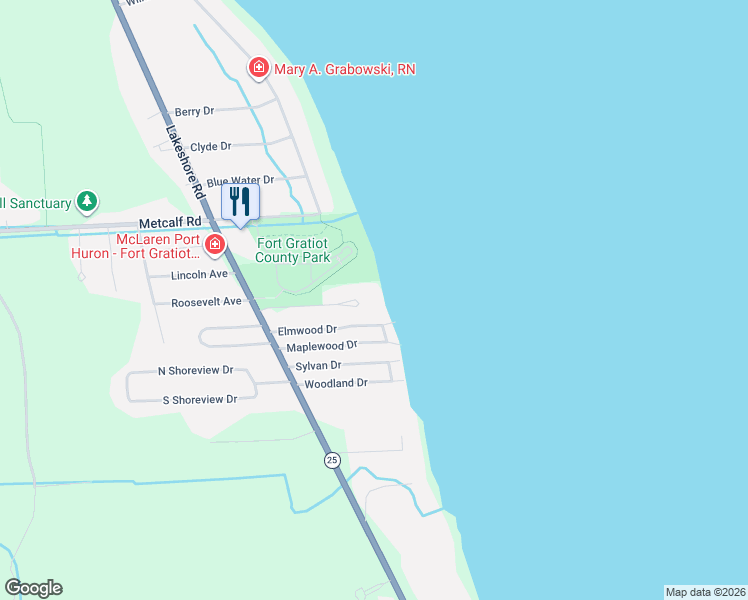 map of restaurants, bars, coffee shops, grocery stores, and more near 2982 Sandy Oaks Lane in Fort Gratiot Township