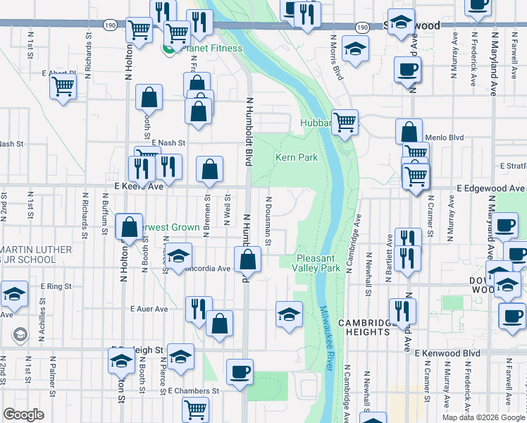 map of restaurants, bars, coffee shops, grocery stores, and more near in Milwaukee
