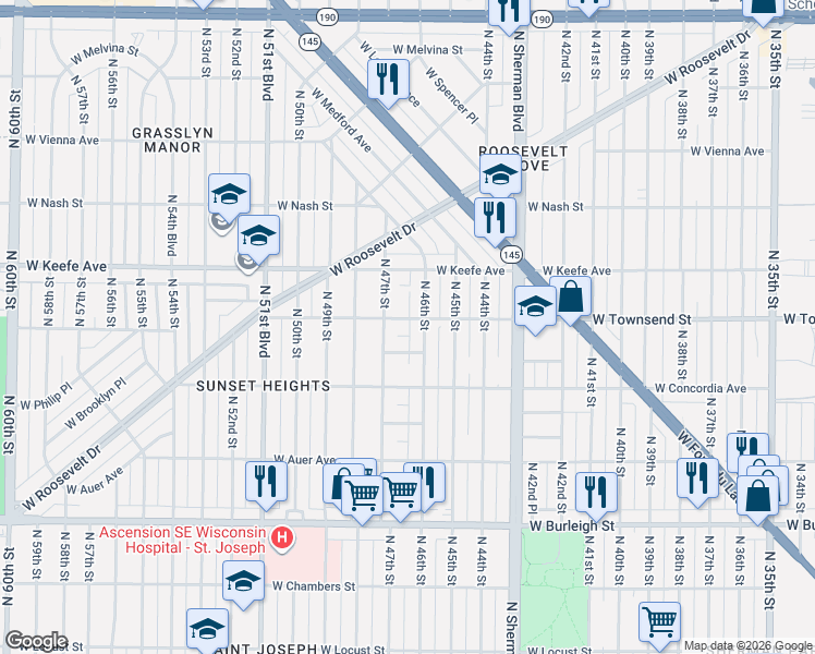 map of restaurants, bars, coffee shops, grocery stores, and more near 4630 West Townsend Street in Milwaukee