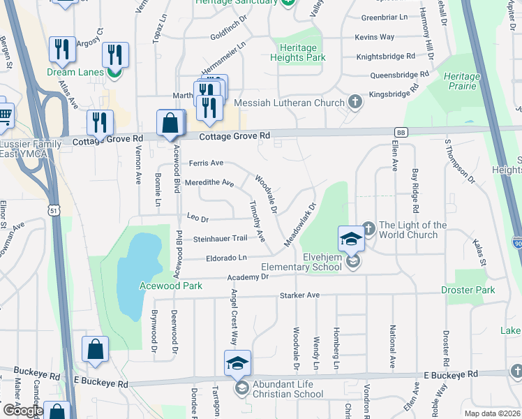 map of restaurants, bars, coffee shops, grocery stores, and more near 1126 Woodvale Drive in Madison