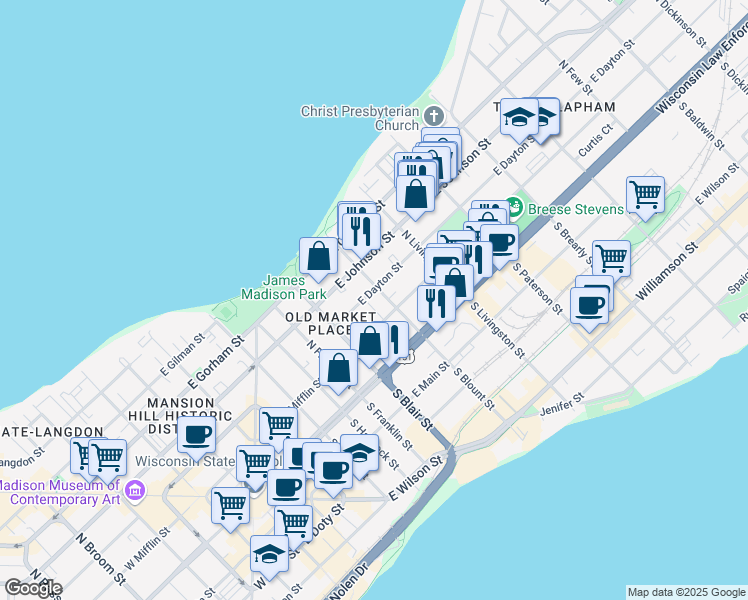 map of restaurants, bars, coffee shops, grocery stores, and more near in Madison