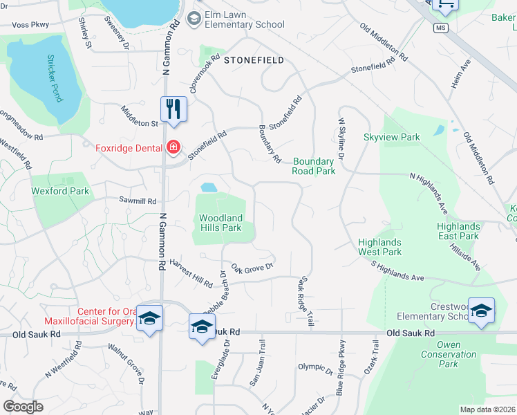 map of restaurants, bars, coffee shops, grocery stores, and more near 6 Pebble Beach Circle in Madison