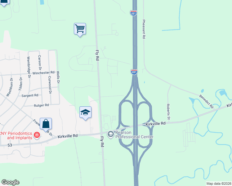 map of restaurants, bars, coffee shops, grocery stores, and more near 6725 Lyons Street in East Syracuse