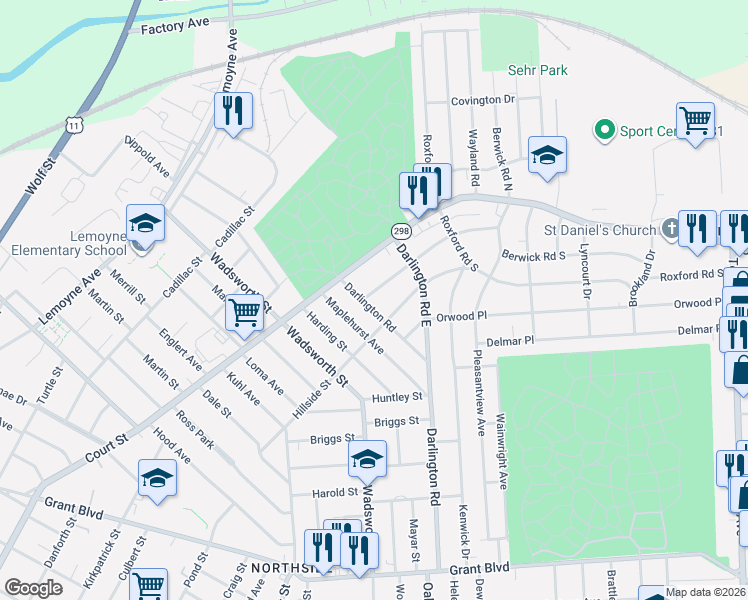 map of restaurants, bars, coffee shops, grocery stores, and more near 113 Wilmore Place in Syracuse