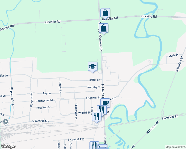 map of restaurants, bars, coffee shops, grocery stores, and more near 501 North Main Street in Minoa