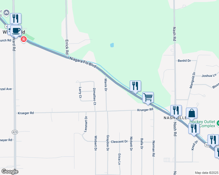 map of restaurants, bars, coffee shops, grocery stores, and more near 3082 Niagara Falls Boulevard in North Tonawanda
