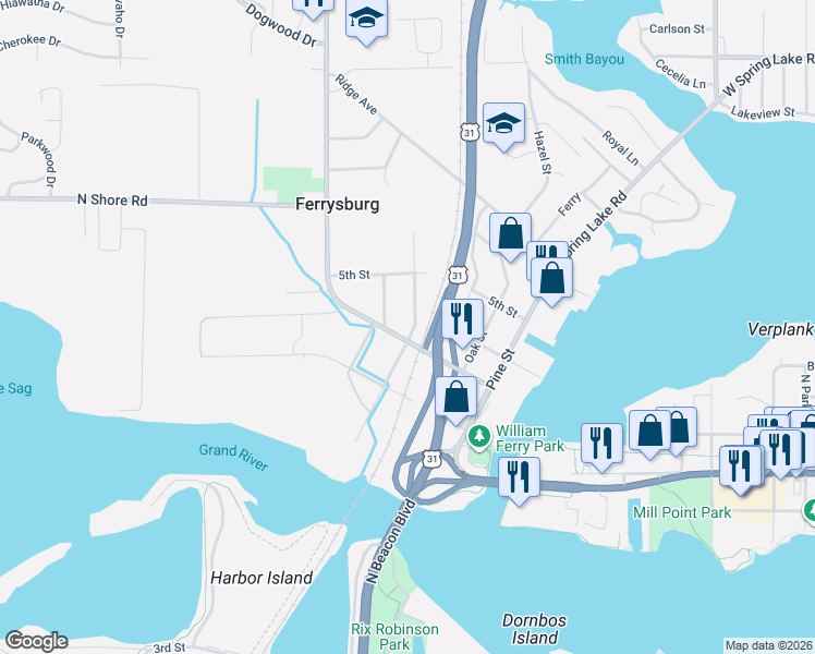 map of restaurants, bars, coffee shops, grocery stores, and more near 320 Maple Street in Spring Lake
