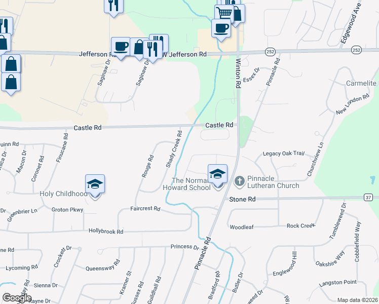 map of restaurants, bars, coffee shops, grocery stores, and more near 78 Lysander Drive in Rochester