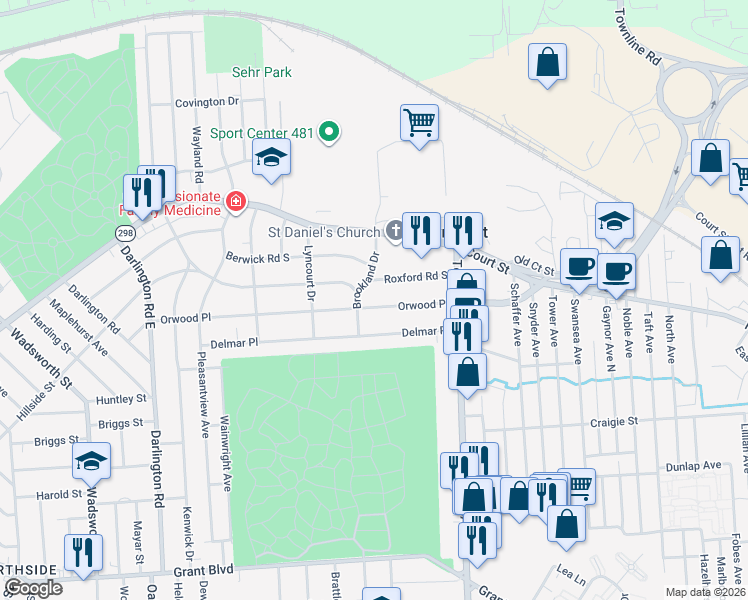 map of restaurants, bars, coffee shops, grocery stores, and more near in Lyncourt