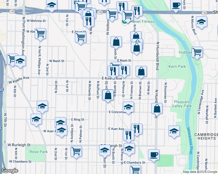 map of restaurants, bars, coffee shops, grocery stores, and more near 3456 North Holton Street in Milwaukee