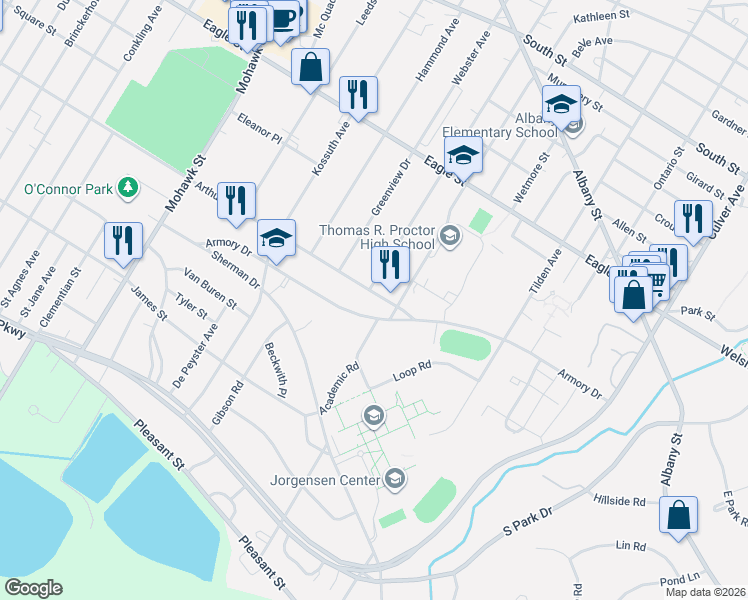 map of restaurants, bars, coffee shops, grocery stores, and more near 939 Arthur Street in Utica