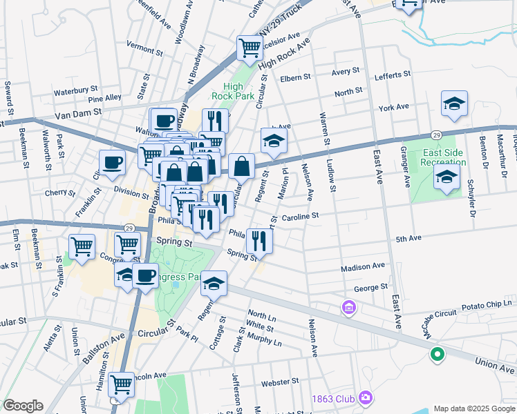 map of restaurants, bars, coffee shops, grocery stores, and more near 200 Regent Street in Saratoga Springs