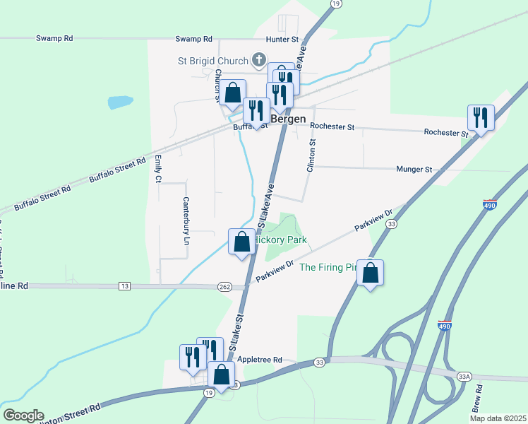 map of restaurants, bars, coffee shops, grocery stores, and more near 45 Highway 19 in Bergen