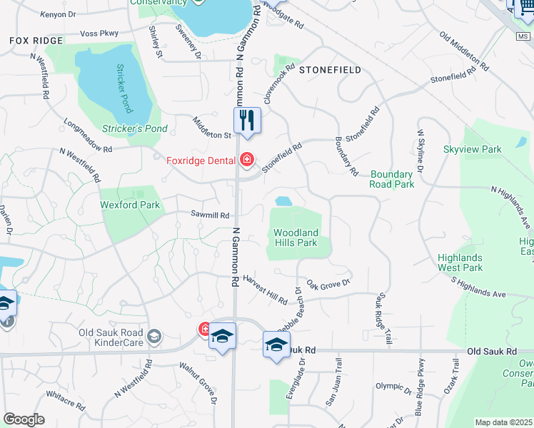 map of restaurants, bars, coffee shops, grocery stores, and more near 139 Ponwood Circle in Madison