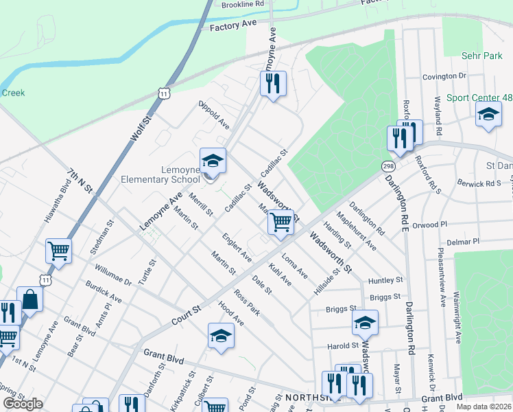 map of restaurants, bars, coffee shops, grocery stores, and more near 328 Malverne Drive in Syracuse