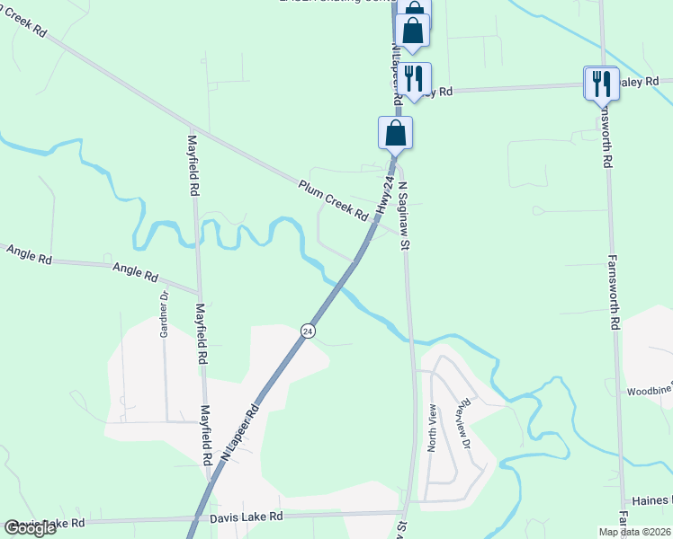 map of restaurants, bars, coffee shops, grocery stores, and more near 1821 North Lapeer Road in Lapeer