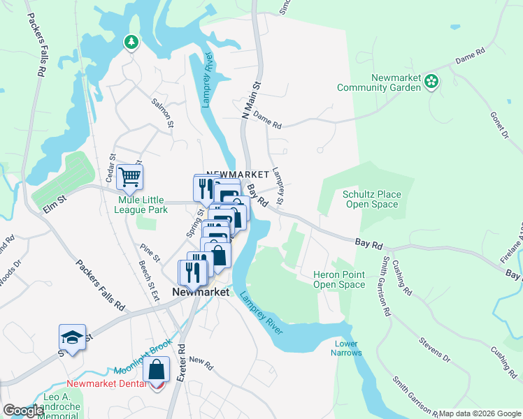 map of restaurants, bars, coffee shops, grocery stores, and more near 25 Bay Road in Newmarket