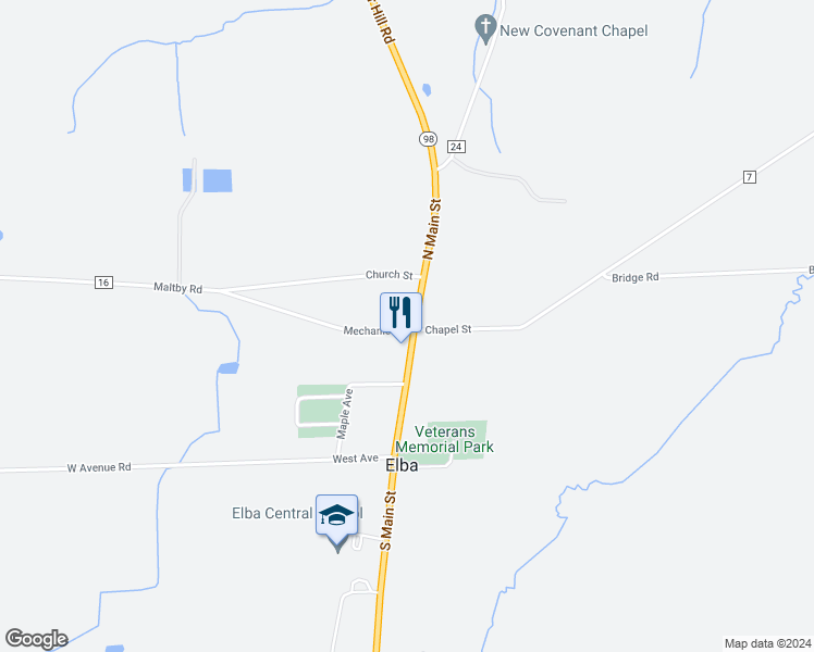 map of restaurants, bars, coffee shops, grocery stores, and more near 7 Mechanic Street in Elba